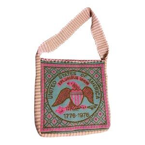 USA Bicentennial Woven Tapestry Shoulder Bag Pink Sage Green Americana Boho